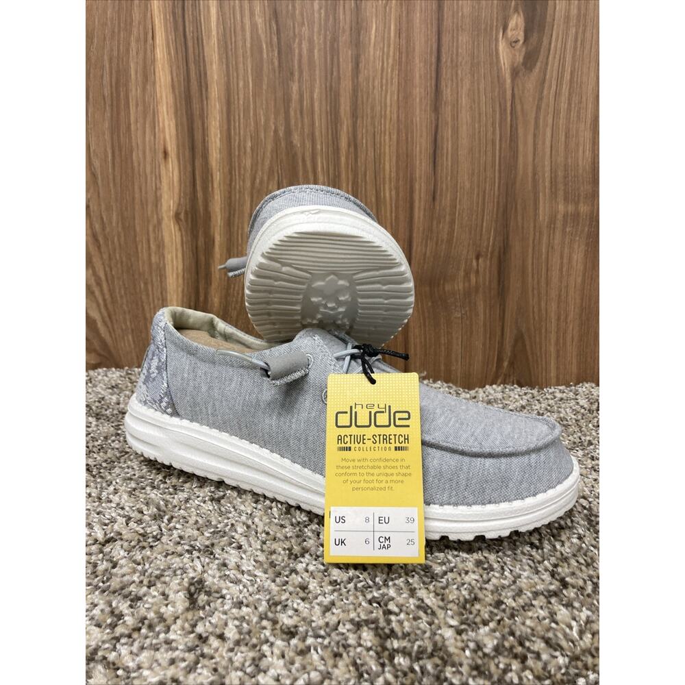 Size 8 | Hey Dude Women’s Wendy Shoes | Stretch Fleece Glacier Gray | Loafers